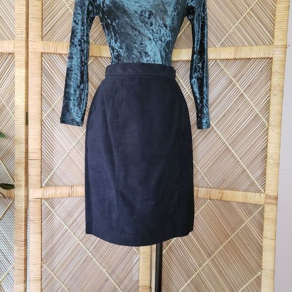 Vintage • black suede pencil skirt - Picture 1 of 7